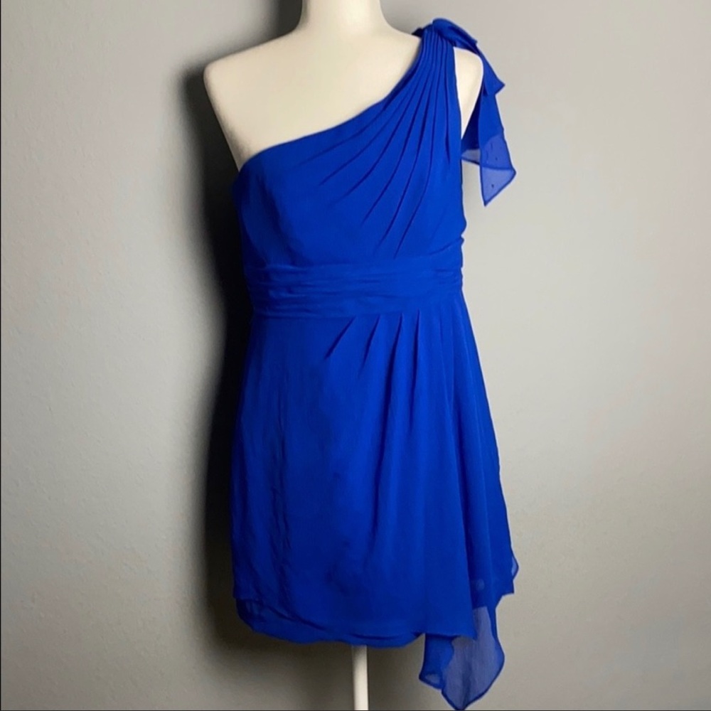 *David’s Bridal Blue one shoulder bridesmaid dress